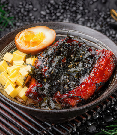 Japanese food, simmered red crab with seaweed and eggの写真素材