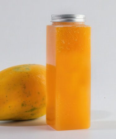 Juice in a bottle isolated on a white background.の写真素材