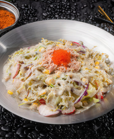 Salad with radish, corn, onion and mayonnaiseの写真素材