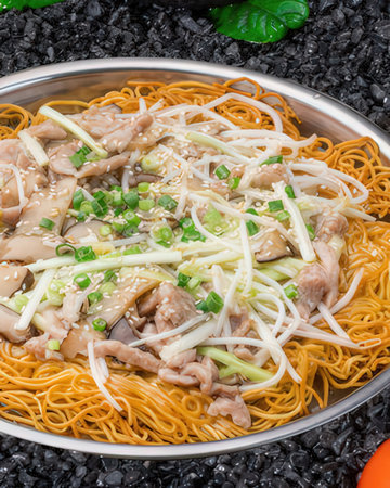 japanese noodle with chicken and green onions in a bowlの写真素材