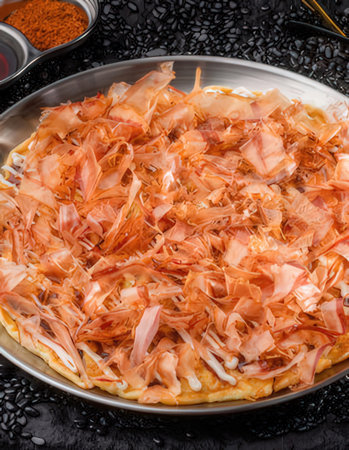 Omelette with mayonnaise on a black backgroundの写真素材