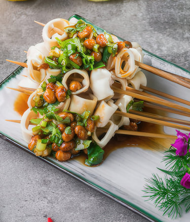 Seafood Skewers with Spicy Sauce and Parsley