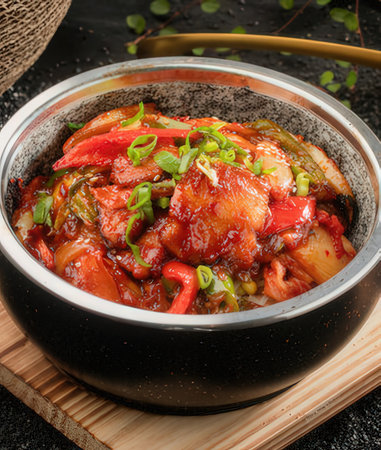 stir-fried chicken with sweet and sour sauce in a bowlの写真素材