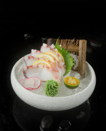 japanese food sashimi in a bowl on black backgroundの写真素材
