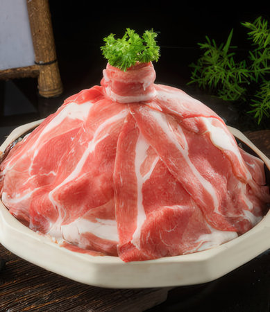 raw pork on the wooden tableの写真素材