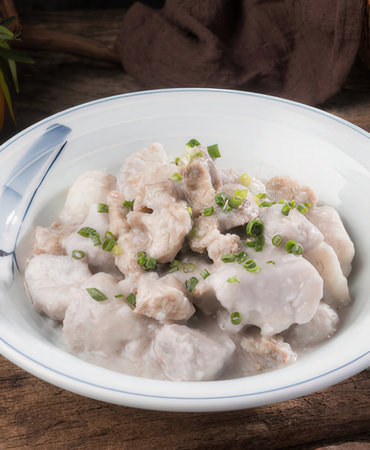 Korean food Songpyeon, pork dumpling in white bowlの写真素材