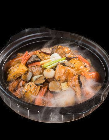 japanese cuisine. hot pot on the black background. selective focusの写真素材