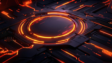 Futuristic technology background with glowing neon circles. 3d renderingの素材