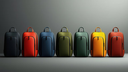 3d render of a group of colorful travel bags on gray backgroundの素材