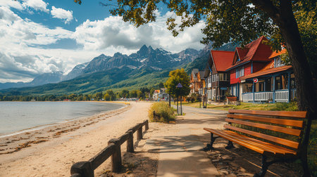 Mountain lake in the middle of the forest. The concept of active and photo tourismの素材