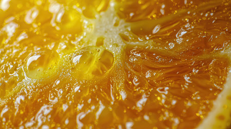 Close-up of a slice of orange with drops of water.の素材