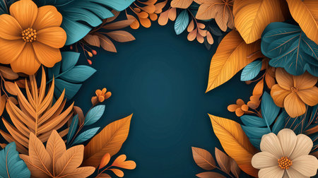 Background with tropical leaves and flowers. Vector illustration. Eps 10.の素材