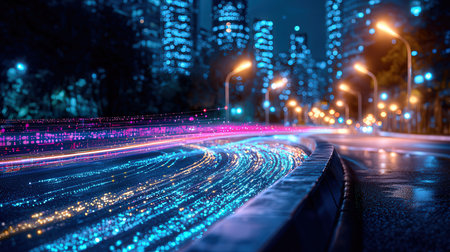 light trails on the street at night in shanghai china.の素材