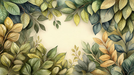 Vintage floral background with green leaves. Hand drawn watercolor illustration.の素材