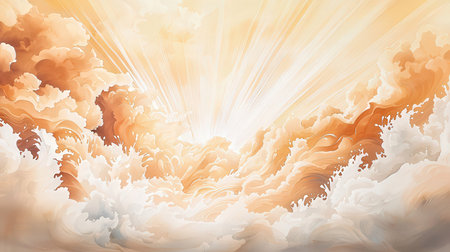 Abstract background with clouds and rays of light. 3D illustration.の素材