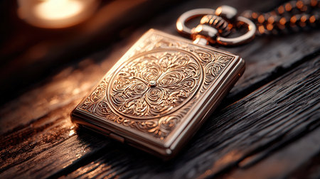 Vintage pocket watch on a wooden background. Selective focus.の素材