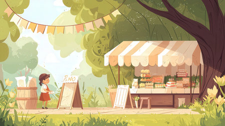 Cafe in the forest. Flat style vector illustration for your designの素材