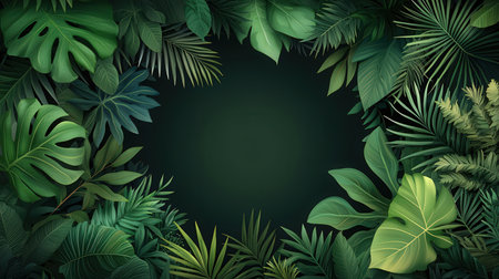 Tropical leaves background with space for text. Vector illustration.の素材