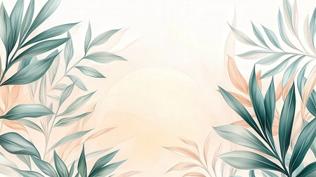 Tropical background with palm leaves and sun. Vector illustration.の素材