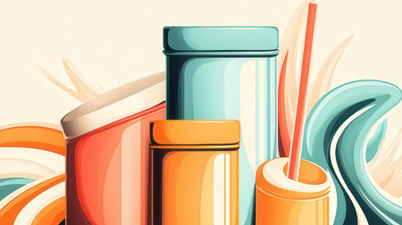 Illustration of a set of colorful disposable cups for coffee and teaの素材