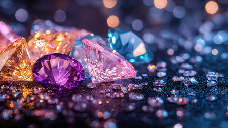 Gemstones on bokeh background. Jewelry background.の素材