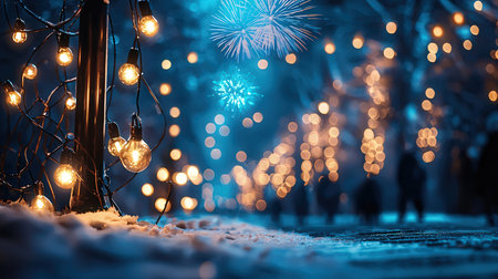 Beautiful Christmas background with bokeh lights and snowflakesの素材