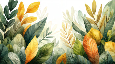 Tropical leaves background, vector illustration. Exotic greenery.の素材