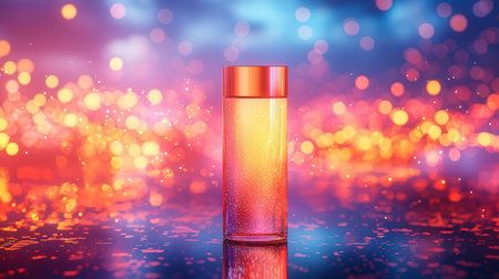 Cosmetic bottle on bokeh background. 3D rendering.の素材