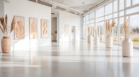 interior of modern art gallery with painting on the walls. 3d renderingの素材