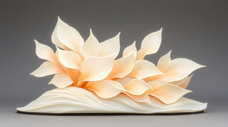 Beautiful flowers made of paper on gray background. 3d renderingの素材