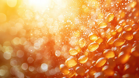 Omega 3 gel capsules on bokeh background, close upの素材