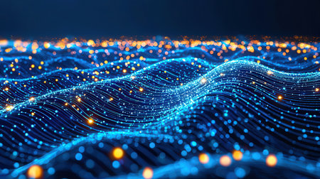 3D rendering. Abstract wave with particles. Network connection structure. Futuristic background.の素材