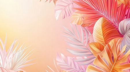 Tropical background with palm leaves and sun. Vector illustration.の素材