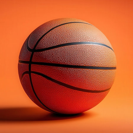 Basketball ball on an orange background. 3d render illustration.の素材