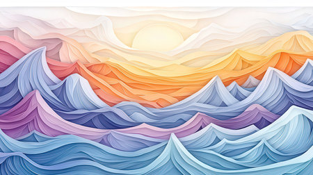 Abstract background with waves and sun. Vector illustration for your design.の素材