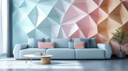 Interior of modern living room with geometric pattern. 3D renderingの素材