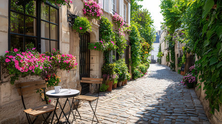 Street in the old town of Dinan, Brittany, France.の素材
