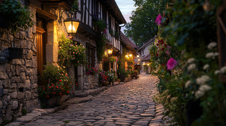 Old street in Riquewihr, Alsace, Franceの素材