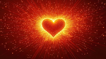 Red heart on a red background with rays of light. Vector illustrationの素材