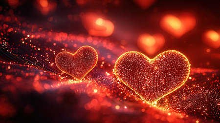 Valentines day background with hearts. 3d rendering toned imageの素材
