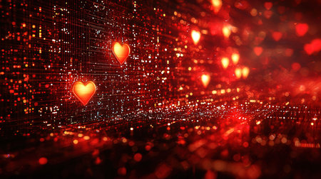 Valentines day abstract background with red hearts. 3d renderの素材