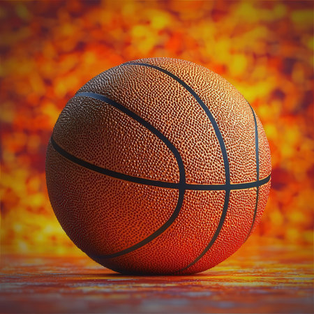 Basketball ball on the background of the basketball field. 3d illustrationの素材