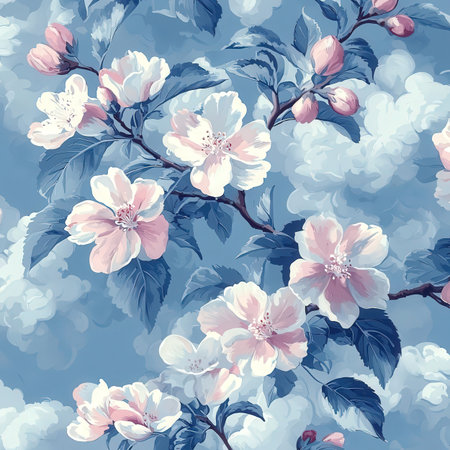Seamless pattern with apple blossom. Watercolor illustration.の素材