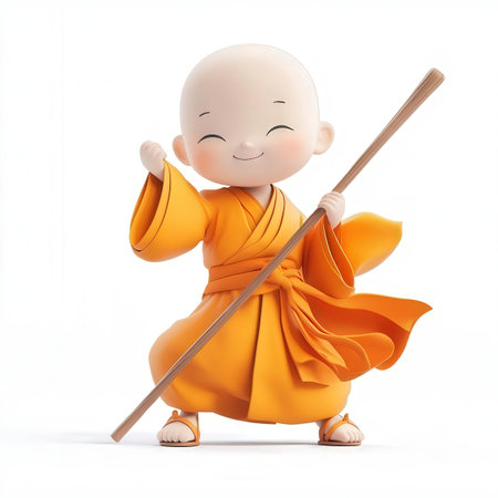 Buddhist monk on white background, 3d rendering. Computer digital drawing.の素材