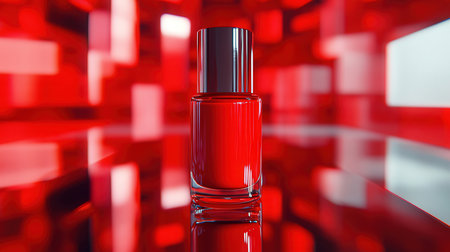 Red nail polish bottle on a red background. 3d rendering.の素材