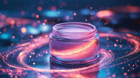 Cosmetic cream in a jar on a dark background. 3d renderingの素材