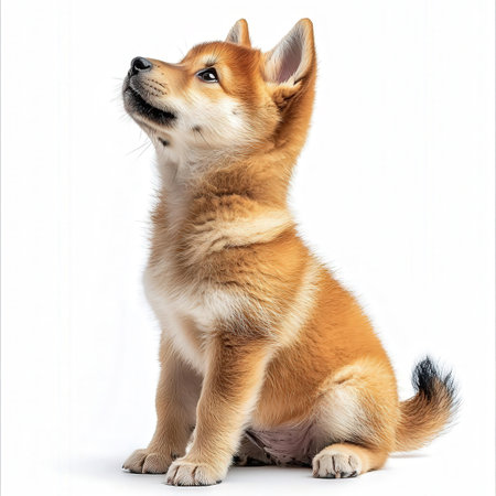 puppy akita inu in front of a white backgroundの素材