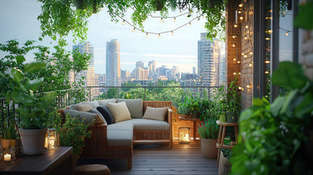 Beautiful terrace with a view of the city. 3d renderingの素材