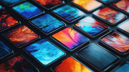 Multicolored acrylic paints on palette, closeup. Abstract backgroundの素材