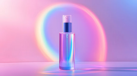 Perfume bottle in neon light. 3D rendering. Neon backgroundの素材